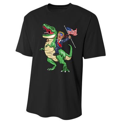 T Rex Dinosaur With Trump Gift American Flag For Patriot Gift Performance Sprint T-Shirt