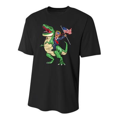 T Rex Dinosaur With Trump Gift American Flag For Patriot Gift Youth Performance Sprint T-Shirt