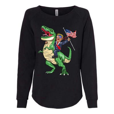 T Rex Dinosaur With Trump Gift American Flag For Patriot Gift Womens California Wash Sweatshirt