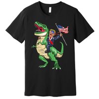 T Rex Dinosaur With Trump Gift American Flag For Patriot Gift Premium T-Shirt