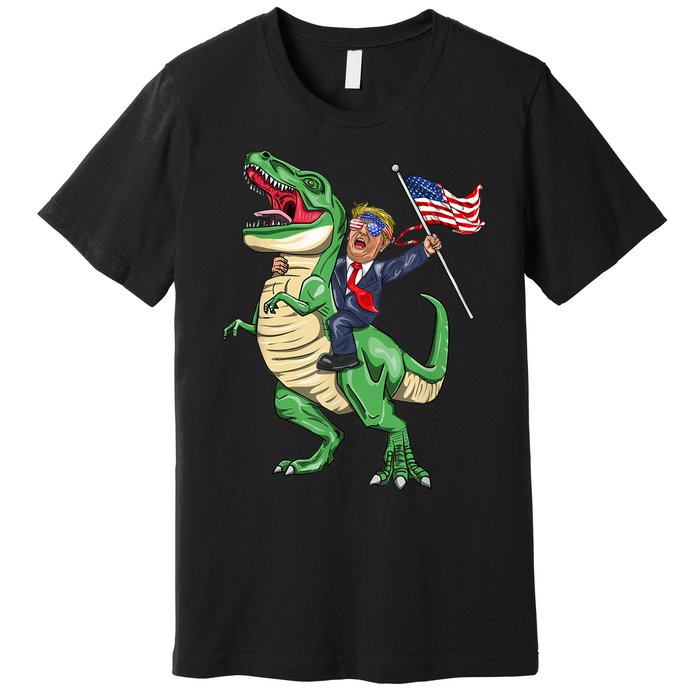 T Rex Dinosaur With Trump Gift American Flag For Patriot Gift Premium T-Shirt