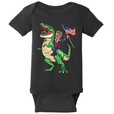 T Rex Dinosaur With Trump Gift American Flag For Patriot Gift Baby Bodysuit