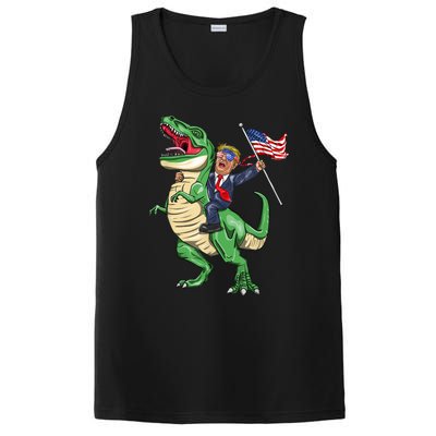 T Rex Dinosaur With Trump Gift American Flag For Patriot Gift PosiCharge Competitor Tank