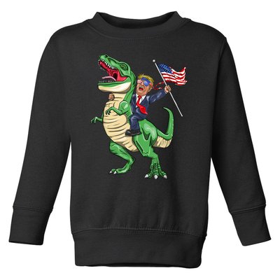 T Rex Dinosaur With Trump Gift American Flag For Patriot Gift Toddler Sweatshirt