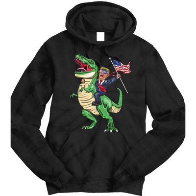 T Rex Dinosaur With Trump Gift American Flag For Patriot Gift Tie Dye Hoodie