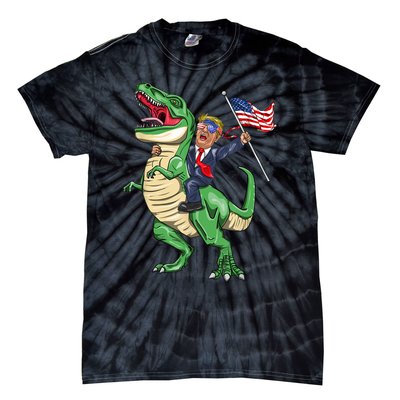 T Rex Dinosaur With Trump Gift American Flag For Patriot Gift Tie-Dye T-Shirt