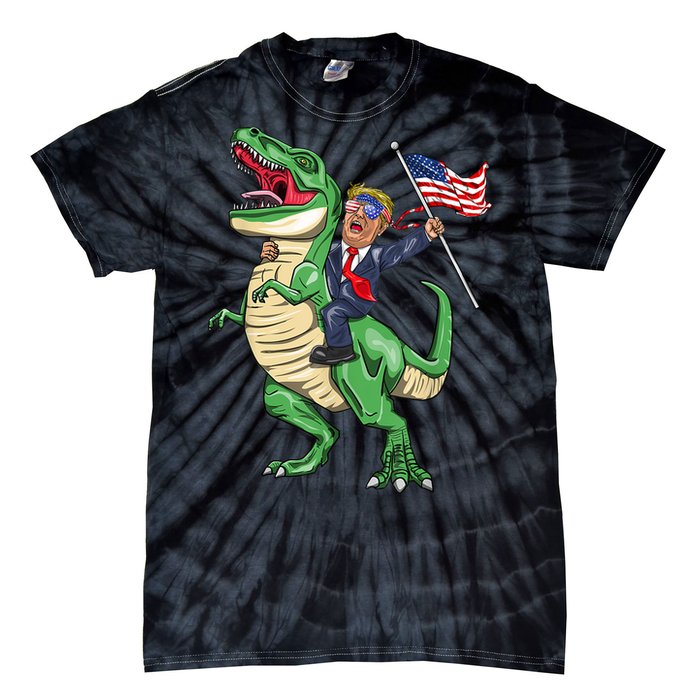 T Rex Dinosaur With Trump Gift American Flag For Patriot Gift Tie-Dye T-Shirt