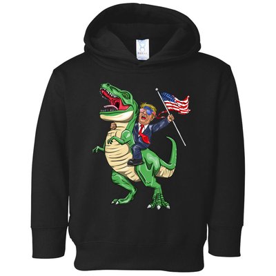 T Rex Dinosaur With Trump Gift American Flag For Patriot Gift Toddler Hoodie