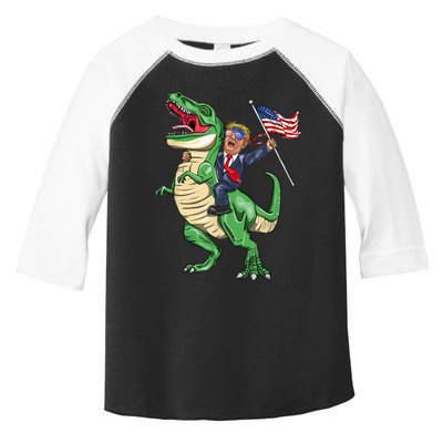 T Rex Dinosaur With Trump Gift American Flag For Patriot Gift Toddler Fine Jersey T-Shirt