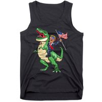 T Rex Dinosaur With Trump Gift American Flag For Patriot Gift Tank Top