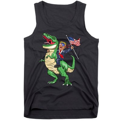 T Rex Dinosaur With Trump Gift American Flag For Patriot Gift Tank Top