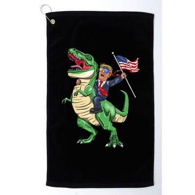 T Rex Dinosaur With Trump Gift American Flag For Patriot Gift Platinum Collection Golf Towel