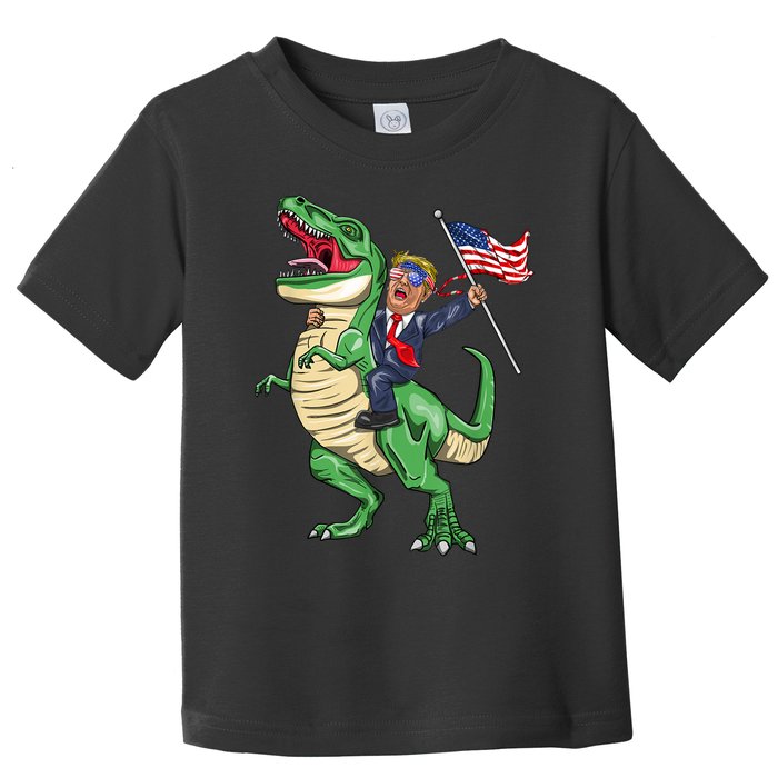 T Rex Dinosaur With Trump Gift American Flag For Patriot Gift Toddler T-Shirt