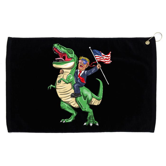 T Rex Dinosaur With Trump Gift American Flag For Patriot Gift Grommeted Golf Towel