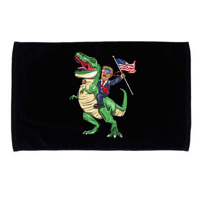 T Rex Dinosaur With Trump Gift American Flag For Patriot Gift Microfiber Hand Towel