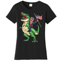 T Rex Dinosaur With Trump Gift American Flag For Patriot Gift Women's T-Shirt