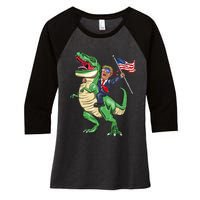 T Rex Dinosaur With Trump Gift American Flag For Patriot Gift Women's Tri-Blend 3/4-Sleeve Raglan Shirt