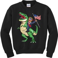 T Rex Dinosaur With Trump Gift American Flag For Patriot Gift Kids Sweatshirt