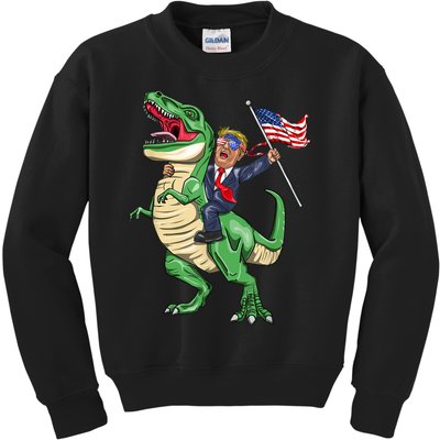 T Rex Dinosaur With Trump Gift American Flag For Patriot Gift Kids Sweatshirt