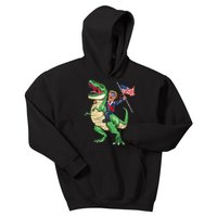 T Rex Dinosaur With Trump Gift American Flag For Patriot Gift Kids Hoodie