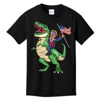 T Rex Dinosaur With Trump Gift American Flag For Patriot Gift Kids T-Shirt