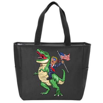 T Rex Dinosaur With Trump Gift American Flag For Patriot Gift Zip Tote Bag