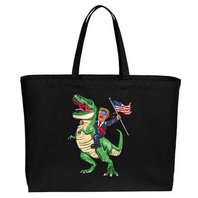 T Rex Dinosaur With Trump Gift American Flag For Patriot Gift Cotton Canvas Jumbo Tote