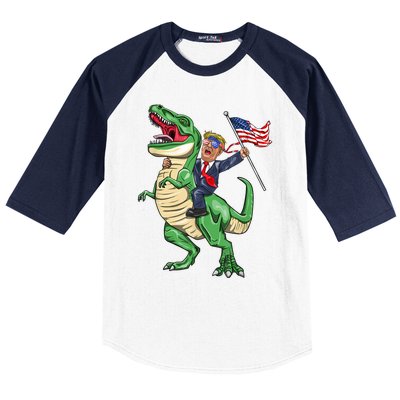 T Rex Dinosaur With Trump Gift American Flag For Patriot Gift Baseball Sleeve Shirt