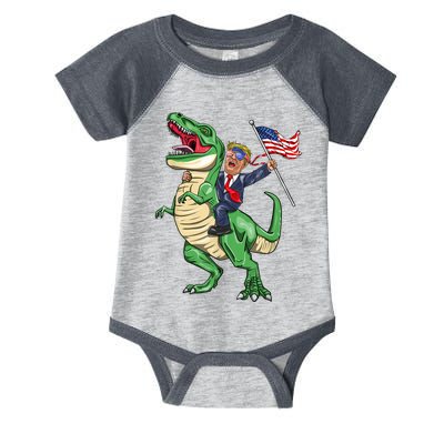 T Rex Dinosaur With Trump Gift American Flag For Patriot Gift Infant Baby Jersey Bodysuit