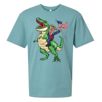 T Rex Dinosaur With Trump Gift American Flag For Patriot Gift Sueded Cloud Jersey T-Shirt