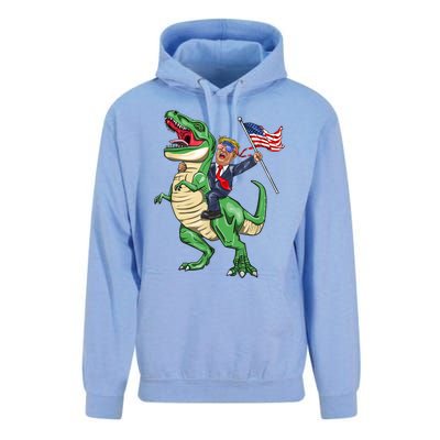 T Rex Dinosaur With Trump Gift American Flag For Patriot Gift Unisex Surf Hoodie