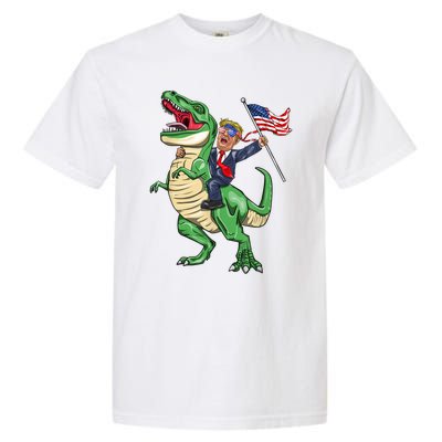 T Rex Dinosaur With Trump Gift American Flag For Patriot Gift Garment-Dyed Heavyweight T-Shirt