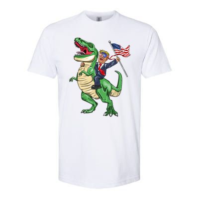 T Rex Dinosaur With Trump Gift American Flag For Patriot Gift Softstyle CVC T-Shirt