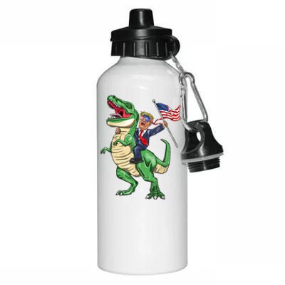 T Rex Dinosaur With Trump Gift American Flag For Patriot Gift Aluminum Water Bottle