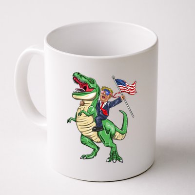 T Rex Dinosaur With Trump Gift American Flag For Patriot Gift Coffee Mug