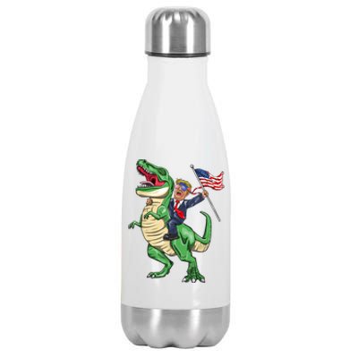 T Rex Dinosaur With Trump Gift American Flag For Patriot Gift Stainless Steel Insulated Water Bottle