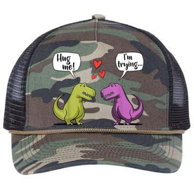 T Rex Dinosaur Couple Hug Me Valentines Day Retro Rope Trucker Hat Cap