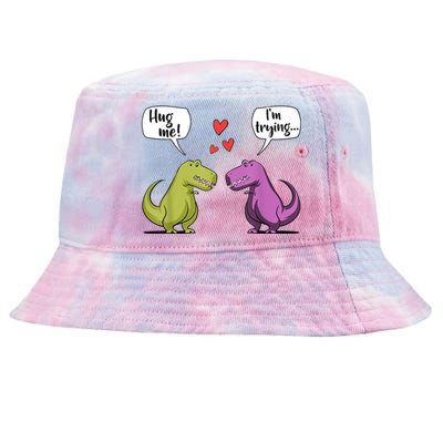 T Rex Dinosaur Couple Hug Me Valentines Day Tie-Dyed Bucket Hat