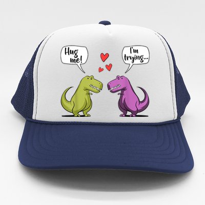 T Rex Dinosaur Couple Hug Me Valentines Day Trucker Hat