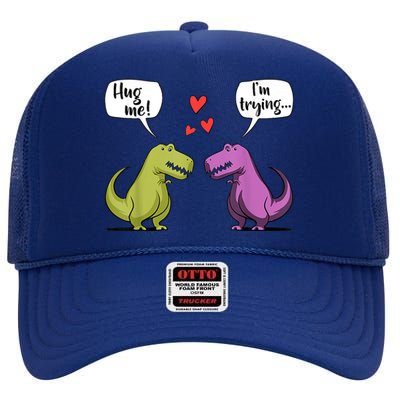 T Rex Dinosaur Couple Hug Me Valentines Day High Crown Mesh Back Trucker Hat