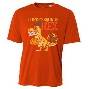 Turkeysaurus Rex Dab Turkey Dino Thanksgiving Cooling Performance Crew T-Shirt