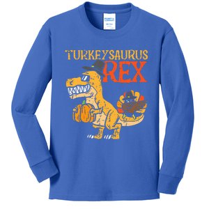 Turkeysaurus Rex Dab Turkey Dino Thanksgiving Kids Long Sleeve Shirt