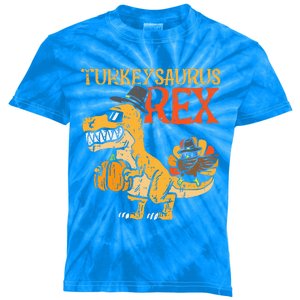 Turkeysaurus Rex Dab Turkey Dino Thanksgiving Kids Tie-Dye T-Shirt