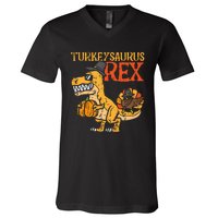 Turkeysaurus Rex Dab Turkey Dino Thanksgiving V-Neck T-Shirt