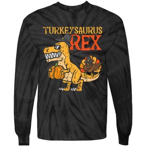 Turkeysaurus Rex Dab Turkey Dino Thanksgiving Tie-Dye Long Sleeve Shirt