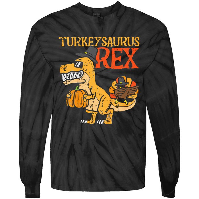 Turkeysaurus Rex Dab Turkey Dino Thanksgiving Tie-Dye Long Sleeve Shirt