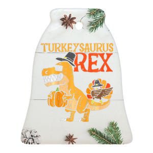 Turkeysaurus Rex Dab Turkey Dino Thanksgiving Ceramic Bell Ornament