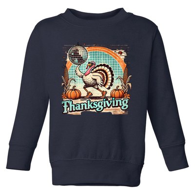 Thanksgiving Retro Disco Turkey Graphic Top Funky Turkey Toddler Sweatshirt