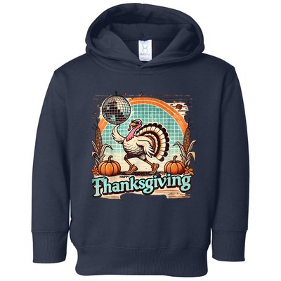 Thanksgiving Retro Disco Turkey Graphic Top Funky Turkey Toddler Hoodie