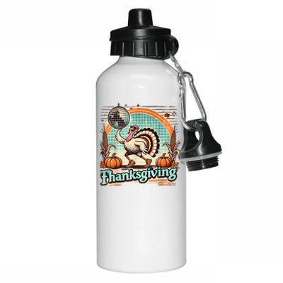 Thanksgiving Retro Disco Turkey Graphic Top Funky Turkey Aluminum Water Bottle